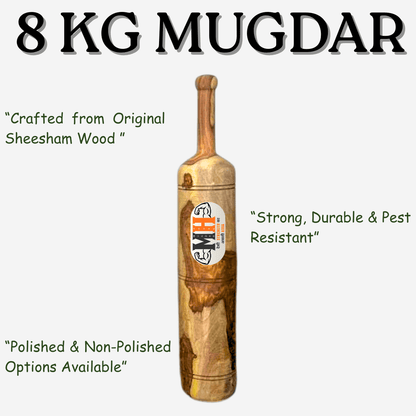 8Kg Mugdar made from Sheesham wood with strong grip and pest-resistant finish, ideal for traditional strength training workouts.