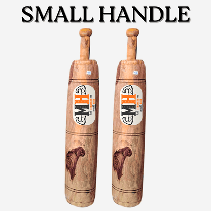 Pair of small handle Sheesham wood Mugdars, handcrafted for weight training and traditional Indian exercise routines, available in 15kg to 25kg.